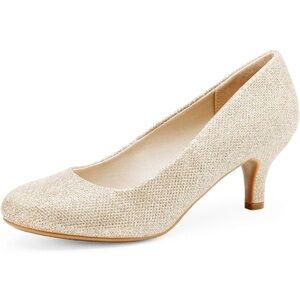 Dream Pairs - Gold Glitter Round Toe Low Heel Pumps